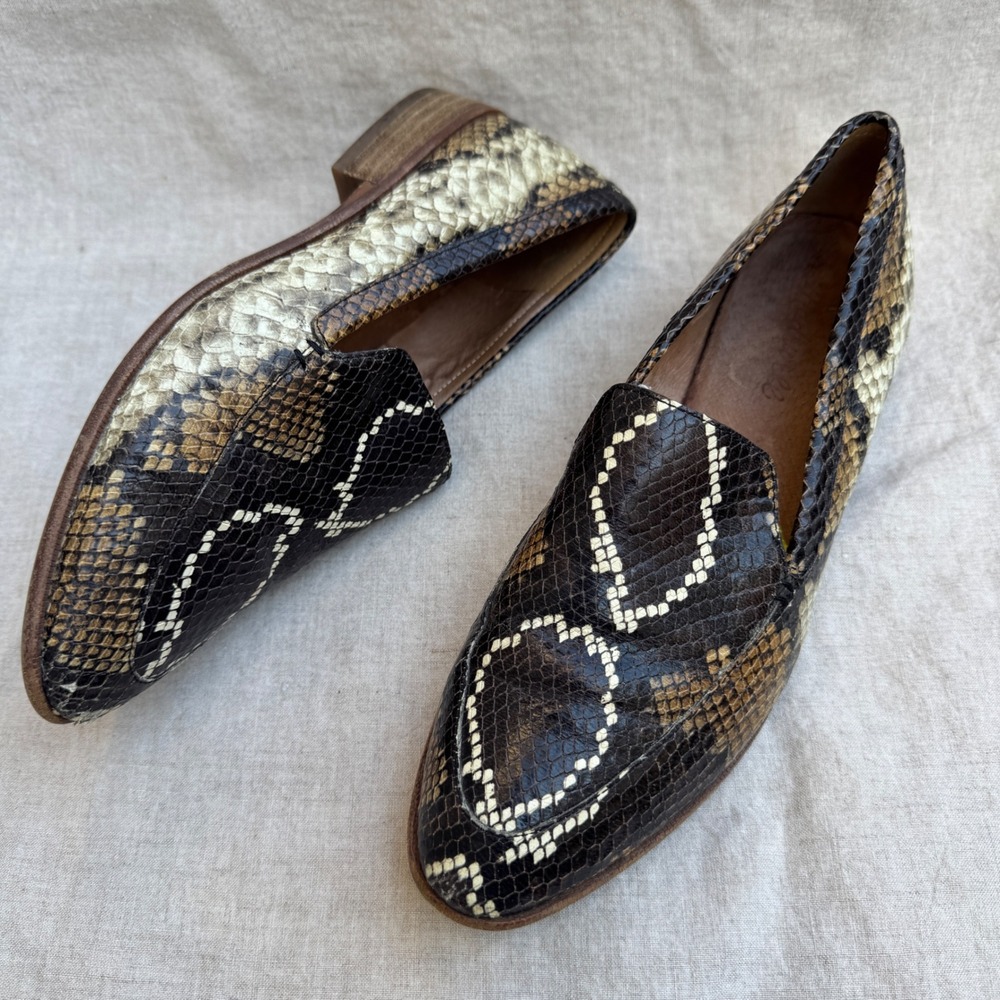 Madewell Frances Loafer 8.5 Brown Snakeskin Leather Pointed Toe Smoking Flat